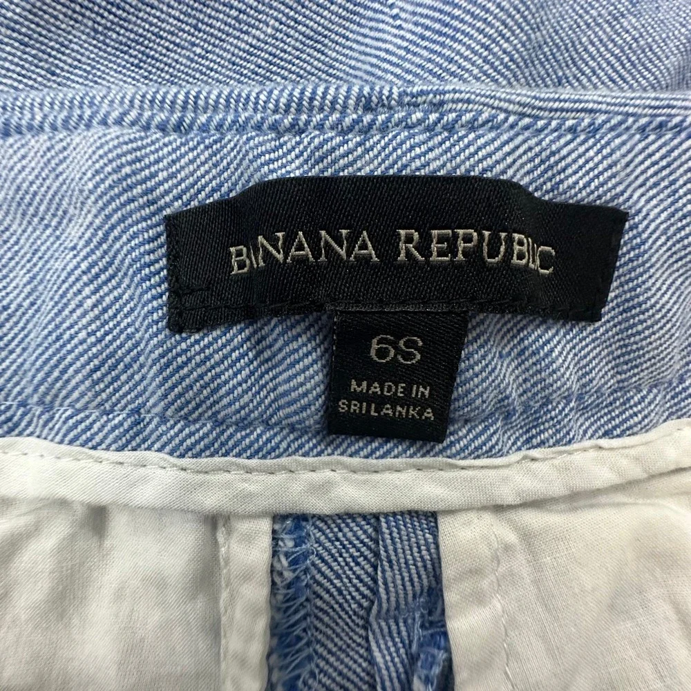 Banana Republic Womens 6S Blue Linen Cotton Blend Wide Leg Cropped Trousers